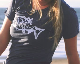 Spirit of the PNW Salmon Ladies Tee - Available in 2 Colors - Capture the wild nature of the Pacific Northwest - Made in North America