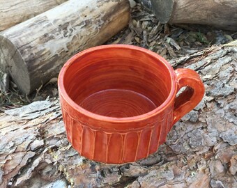Red Fluted Soup Mug Handmade Pottery by Daisy Friesen