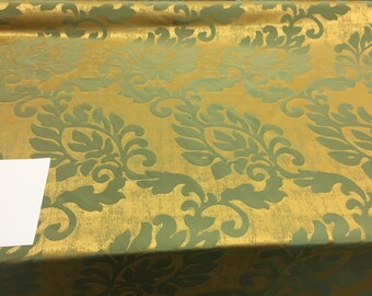 Fabricut Green Gold Jacobean Drapery Reversible Fabric By the yard 56"