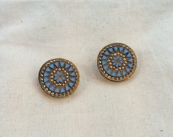 Vintage Star Facetted Gold and Blue Clip On Earrings