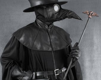 Plague Doctor mantle, shoulder cape in black garment leather capelet