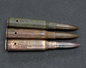 War relic deactivated lot of 3 bullets WW1 casings from Arisaka rifle drilled