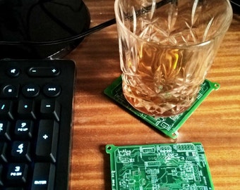 Upcycled Circuit Board Coaster, Handmade unusual unique gift idea, computer geeky gift - Reconditioned recycled, Father's Day gift, PCB