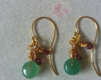 Emerald, Rubellite and 24K Vermeil Earrings