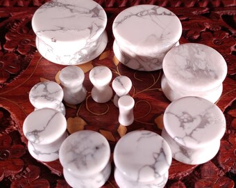 Pair of Howlite Stone Plugs / Gauges For Stretched Ears (25mm, 22mm, 19mm, 16mm, 14mm, 12mm, 10mm, 8mm, 6mm, 5mm, 4mm, 3mm)