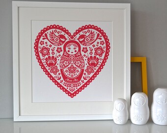 Personalised Russian Doll Folk Print