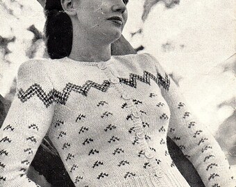 Fair Isle Sweater, Cardigan, Knitting Pattern. Instant Download.