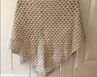 Ecru Crochet Shawl / Open Poncho
