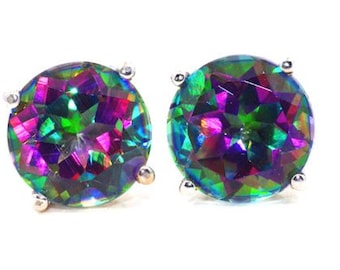 V3 Jewelry Sterling Silver Set of Two Green Mystic Topaz and Natural White Topaz Stud Earring