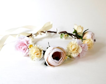 Handmade Flower Crown, Floral Crown, Wedding Flower Crown, Flower Girl Flower Crown, Bridal Headpiece, White Flower
