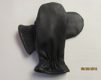 Black Top Grain American deerskin leather mittens - Men's and Women's sizes available - Made in the USA