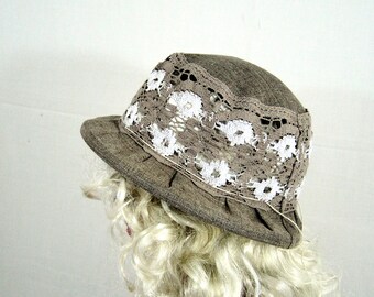 Summer hat, womens hat, linen and lace hat, cotton hat, lace hat, hats for women, sun hat