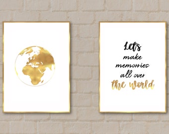 Let's make memories all over the world, blak and gold digital print, quote about traveling, digital art by SmARTiful