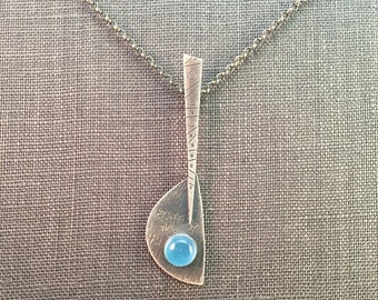 25% Off Chalcedony Cabochon Sterling Silver Modern Industrial Metalwork Necklace Pendant