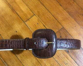 Embossed Brown Leather Waist Belt