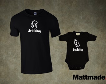 Dad & Baby Matching Shirts. Drinking Buddies Set - T-shirt and jumper for Dad and Baby