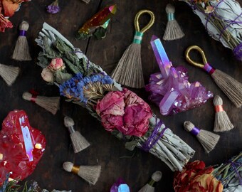 Floral Smudge Stick, Wand, Ceremony, Meditation, Sacred Cleansing, Positive Energy, Spiritual Altar Tool, Sage, Lavender, Rosemary, Rose