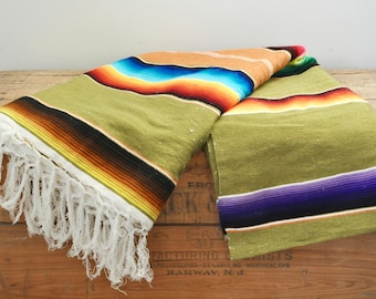 Vintage Mexican Serape Southwestern Blanket 44" by 81" Multi Colored Variegated Stripes Colorful Hand Woven Blankets