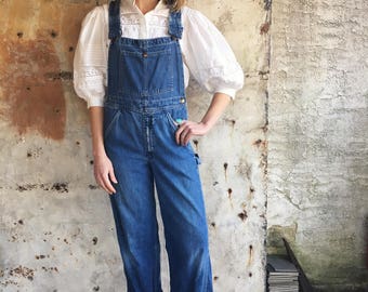 Tom Sawyer 1970s Sears Lightweight Blue Denim Overalls S 28 29