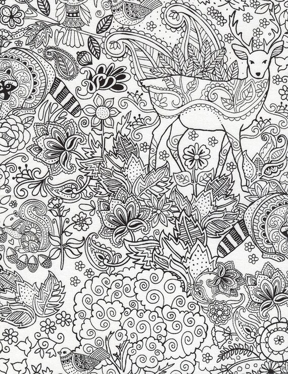 Timeless Treasures Fabric Woodland Coloring on White by Gail Cadden ... Timeless Treasures Fabric Woodland Coloring on White by Gail Cadden ...