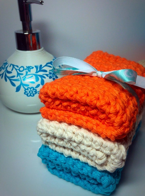 Washcloth 3 Pack Vibrant Colors Handmade Crochet