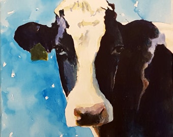 Holstein Cow original acrylic painting on canvas 12 x 12 x .5 inches Black and White cow Cow painting Cow canvas Cow art Holstein cow art