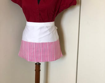 Half Apron-Pink/White Stripes, Sewing Apron, Vendors Apron, Utility Apron, Craft Show Apron, Waitress Apron with three Pockets