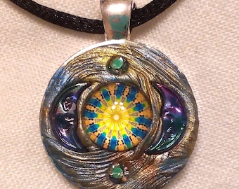 Mosaic, Mystical Sun, Moon, Celestial, Gypsy, Mandala Pendant, PA-76
