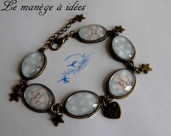 Bracelet / Cabochon / glass/Metal/Bronze adjustable in the stars, Vintage.