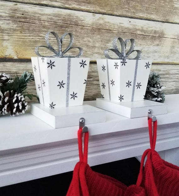 Square gift box stocking holder Distressed Gift Box Christmas Stocking Holders Stocking