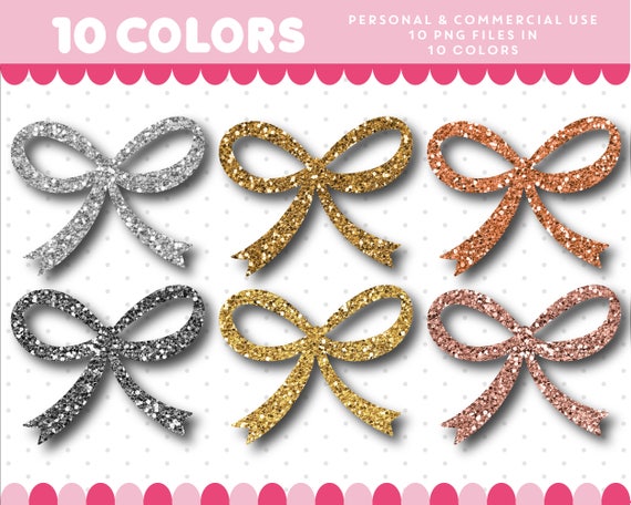 Glitter bow clipart Gold bow clipart Silver bow clipart