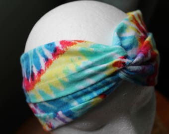Rainbow Tie-Dye Flannel Twist-Front Headband/Turban