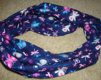 Navy Butterflies with Pink Ribbons Infinity Scarf