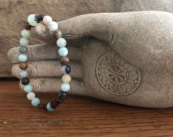 Amazonite Bracelet, Bohemian Bracelet, Sandalwood Bracelet, Gemstone Bracelet