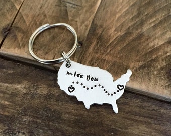 Long Distance relationship gift USA keychain personalized gift Boyfriend Gift Girlfriend Gift Going away present Luggage tag