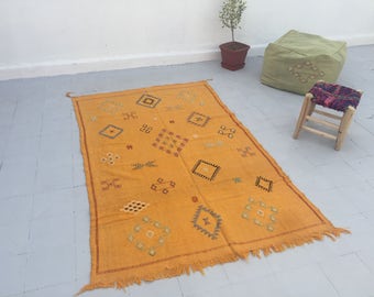 Moroccan Sabra Cactus Silk Kilim Rug, Moroccan Rug, Boho Rug, Bohemian, Home Decor, Textiles