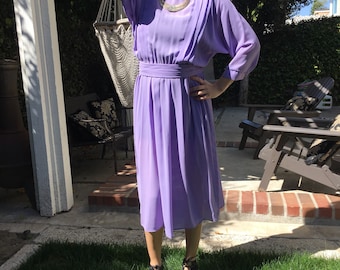 Vintage Purple Dress // 80s Dress // Belted Dress