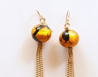 Murano Venetian Gold Earrings, Bohemian Style Earrings, Authentic Murano Glass, Ready to Ship