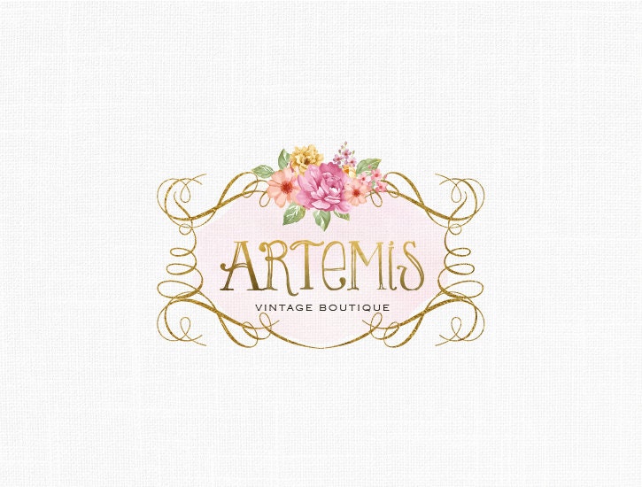 Shabby Chic Floral Logo Design Vintage Logo Boutique Logo