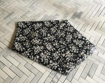 Black Floral Cotton Print Fabric Remnant