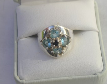 Lovely Blue Topaz & Sapphire Sterling 925 CNA Ring Size 6
