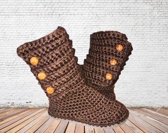 Crochet House Slipper Boots Button up Crochet