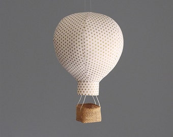 Hot Air Balloon Baby Shower Decoration in Gold Polka Dots, Travel Nursery Decor, Baby Gifts