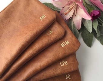 Monogrammed Bridesmaid Clutch // Leather Clutch// Leather Pouch // Leather Makeup Bag