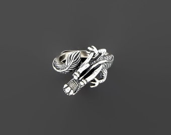 Asian Dragon Ring in Sterling Silver