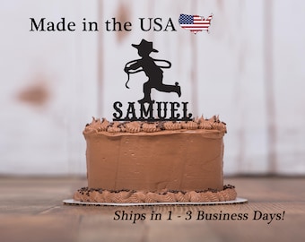 Little Cowboy Cake Topper, Cake Topper, Personalized Topper, Boy with Lasso, Cowboy, Birthday Party, Hogtie, Boy Birthday, Keepsake, LT1117