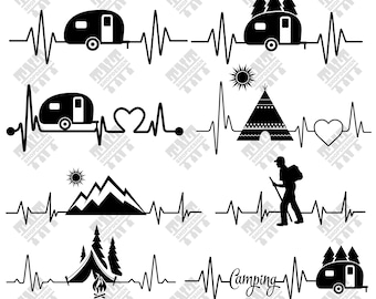 Camping svg - Camping heart beat svg - Camping heart beat digital clipart for Print, Design or more, files download svg, png, dxf