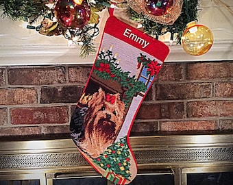 Yorkie dog stocking, Personalized Christmas stocking, dog stocking, Yorkie needlepoint Christmas stockings, Yorkshire Terrier stocking