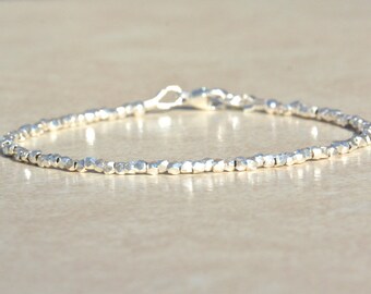 Karen Hill Tribe Silver Bracelet, Beaded Stacking Bracelet, Gift for Her, Delicate Dainty Silver Bracelet, Simple Stacking Bracelet, Gift