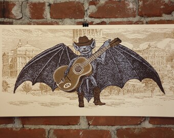 Austin TX- Hand-printed art print